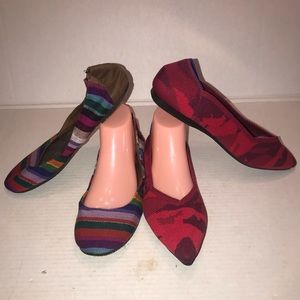Lot of 2- Reef Ballet Flats and Pointed Toe Red Camo Knit Shoes Both Sz 9.